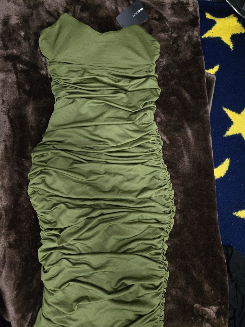 Fashion Nova Olive Green Ruched Mini Dress